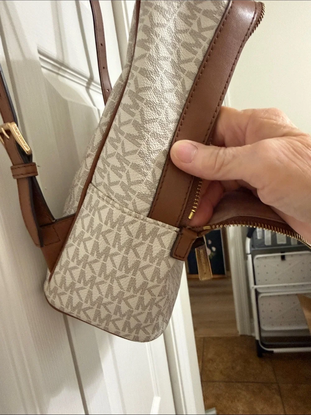 Michael Kors Beige and Brown Logo Mini Backpack